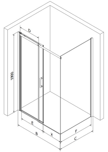 Mexen Omega καμπίνα ντους συρόμενη 100 x 90 cm, γραφίτης, χρώμιο + ντουζιέρα Flat