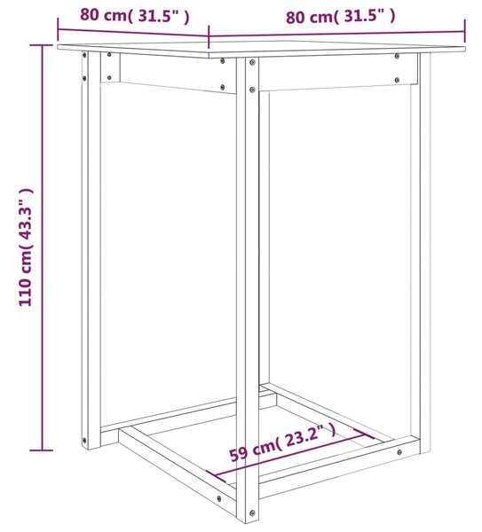 VidaXL Τραπέζι Μπαρ Λευκό 80x80x110 εκ. από Μασίφ Ξύλο Πεύκου