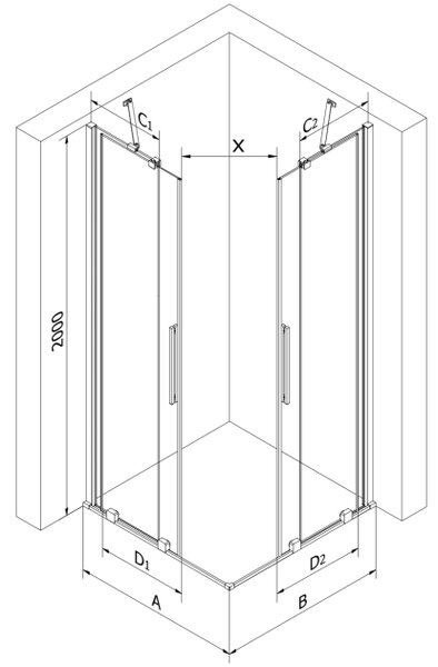 Mexen Velar Δίδυμη καμπίνα ντους συρόμενη 90 x 80 cm, διαφανής, χρώμιο