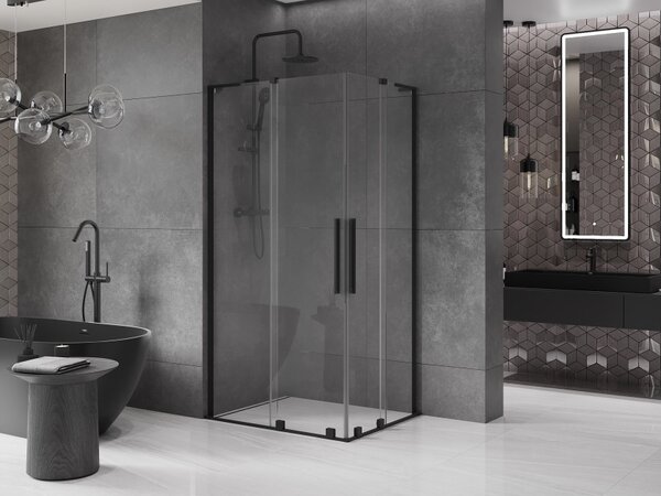 Mexen Velar L Διπλή συρόμενη καμπίνα ντους 100 x 90 cm, διάφανη, μαύρη