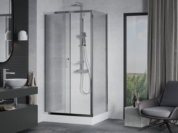 Mexen Apia συρόμενη καμπίνα ντους 100 x 80 cm, διαφανές, χρώμιο + ντουζιέρα Rio