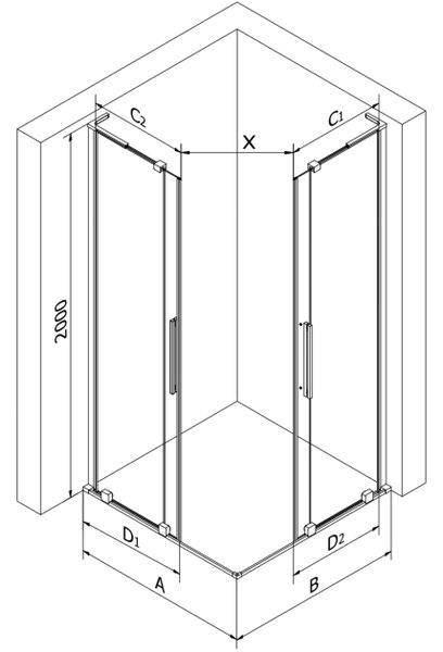 Mexen Velar L Διπλή συρόμενη καμπίνα ντους 100 x 90 cm, διάφανη, μαύρη