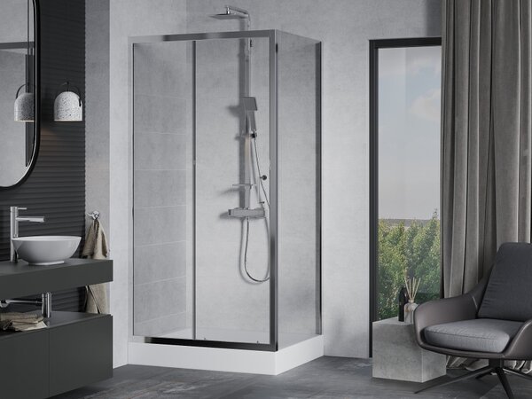 Mexen Apia συρόμενη καμπίνα ντους 100 x 80 cm, διαφανές, χρώμιο + ντουζιέρα Rio