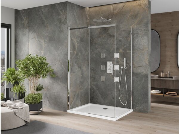 Mexen Omega συρόμενη καμπίνα ντους 120 x 70 cm, διαφανές, χρώμιο + μπανιέρα Flat
