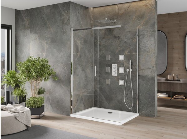 Mexen Omega συρόμενη καμπίνα ντους 120 x 70 cm, διαφανές, χρώμιο + μπανιέρα Flat