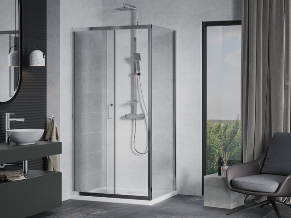 Mexen Apia συρόμενη καμπίνα ντους 120 x 90 cm, διαφανές, χρώμιο + ντουζιέρα Flat