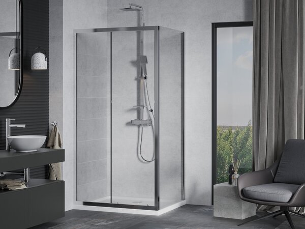 Mexen Apia συρόμενη καμπίνα ντους 120 x 90 cm, διαφανές, χρώμιο + ντουζιέρα Flat