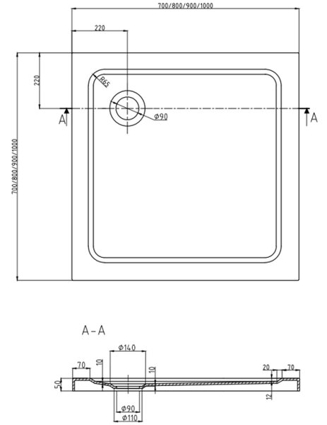 Mexen Rio τετράγωνη καμπίνα ντους 80 x 80 cm, γραφίτης, μαύρη + ντουζιέρα Flat