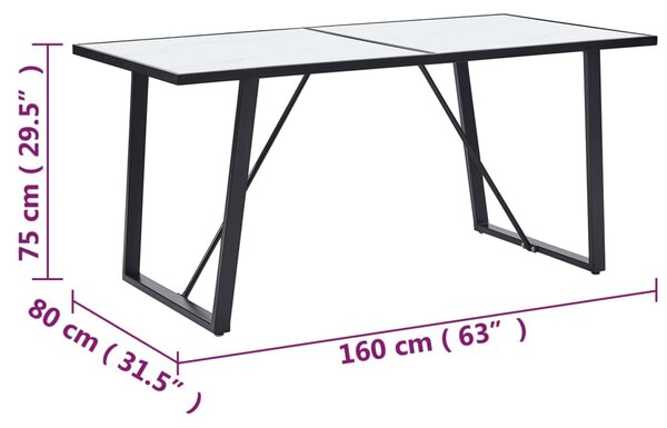 VidaXL Τραπεζαρία Λευκή 160 x 80 x 75 εκ. από Ψημένο Γυαλί