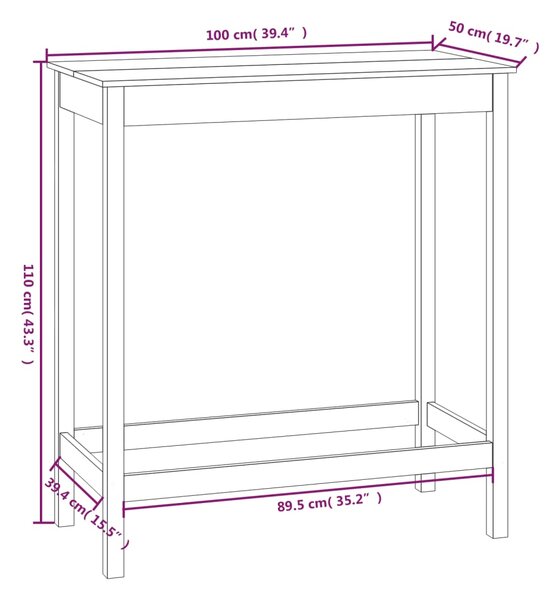 VidaXL Τραπέζι Μπαρ Καφέ Μελί 100 x 50 x 110 εκ. από Μασίφ Ξύλο Πεύκου