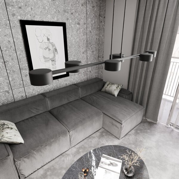 EMIBIG LIGHTING Ακτινοβολέας οροφής, Megara, μήκος 80 cm, μέταλλο, 6 φτερά., ρυθμιζόμενος, Μαύρο, Σαλόνι / τραπεζαρία, Μέταλλο, σύγχρονο