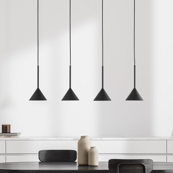TK Lighting Κρεμαστό φωτιστικό Cono Mini, 4 λάμπες, μαύρο GU10, ρυθμιζόμενος, Μαύρο, Σαλόνι / τραπεζαρία, Μέταλλο, σύγχρονο
