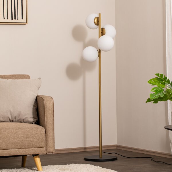 Opviq Λάμπα δαπέδου Faze, χρυσό, γυαλί, 130 cm, 4 φλόγες, E27, Χρυσό / Ορείχαλκου, Σαλόνι / τραπεζαρία, Γυαλί