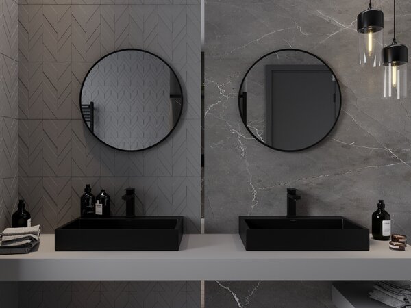 Mexen Loft στρογγυλός καθρέφτης μπάνιου 60 cm, μαύρο πλαίσιο - 9850-060-060-000-70