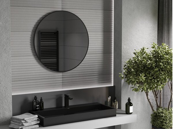 Mexen Loft στρογγυλός καθρέφτης μπάνιου 80 cm, μαύρο πλαίσιο - 9850-080-080-000-70