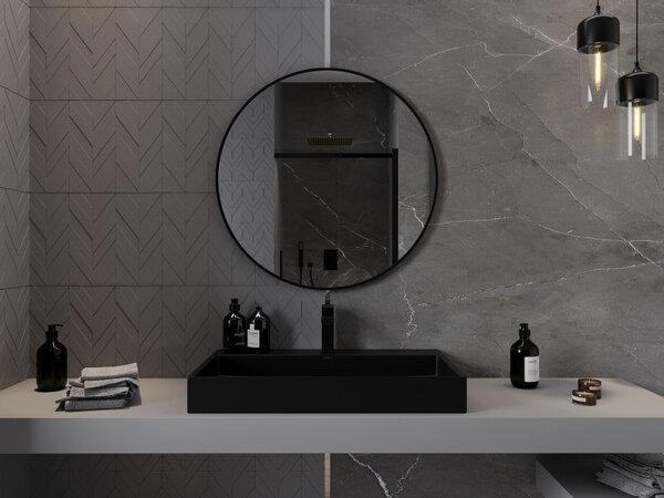Mexen Loft στρογγυλός καθρέφτης μπάνιου 80 cm, μαύρο πλαίσιο - 9850-080-080-000-70