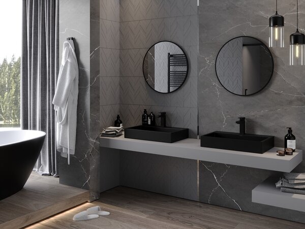 Mexen Loft στρογγυλός καθρέφτης μπάνιου 60 cm, μαύρο πλαίσιο - 9850-060-060-000-70