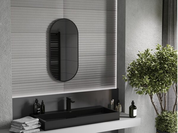 Mexen Loft Οβάλ καθρέφτης μπάνιου 80 x 40 cm, μαύρη κορνίζα - 9851-080-040-000-70