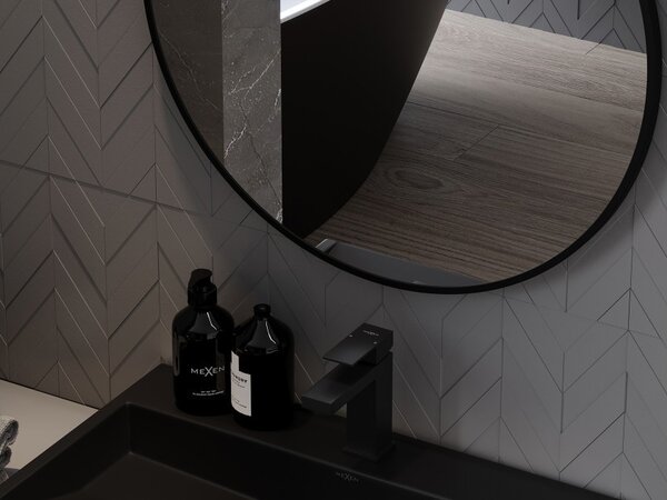 Mexen Loft στρογγυλός καθρέφτης μπάνιου 70 εκ., μαύρο πλαίσιο - 9850-070-070-000-70