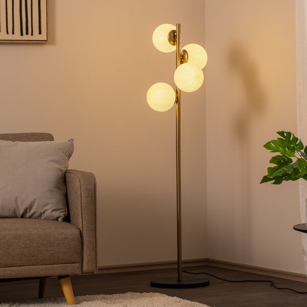 Opviq Λάμπα δαπέδου Faze, χρυσό, γυαλί, 130 cm, 4 φλόγες, E27, Χρυσό / Ορείχαλκου, Σαλόνι / τραπεζαρία, Γυαλί