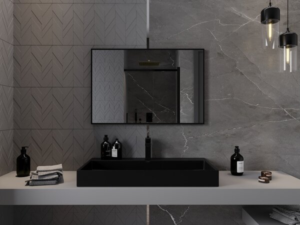 Mexen Loft ορθογώνιος καθρέπτης μπάνιου 90 x 60 εκ., μαύρο πλαίσιο - 9852-090-060-000-70