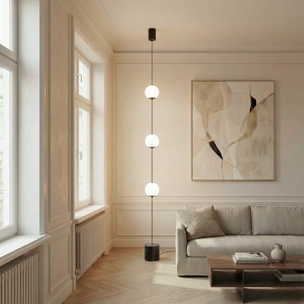 Lucande LED-Stehleuchte Darrow, μαύρο/οπαλίνα, γυαλί, ρυθμιζόμενο, ρυθμιζόμενος, Λευκό, Σαλόνι / τραπεζαρία, Γυαλί, σύγχρονο