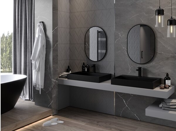 Mexen Loft οβάλ καθρέφτης μπάνιου 70 x 50 cm, μαύρο πλαίσιο - 9851-070-050-000-70