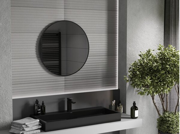 Mexen Loft στρογγυλός καθρέφτης μπάνιου 70 εκ., μαύρο πλαίσιο - 9850-070-070-000-70