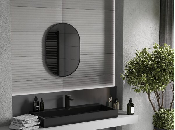 Mexen Loft οβάλ καθρέφτης μπάνιου 70 x 50 cm, μαύρο πλαίσιο - 9851-070-050-000-70