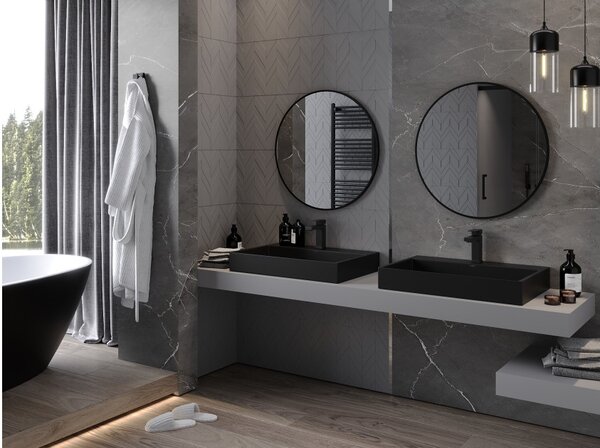 Mexen Loft στρογγυλός καθρέφτης μπάνιου 70 εκ., μαύρο πλαίσιο - 9850-070-070-000-70