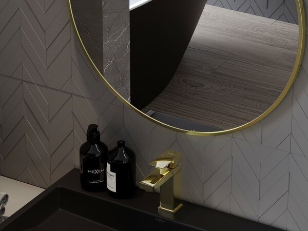 Mexen Loft στρογγυλός καθρέφτης μπάνιου 40 cm, χρυσό πλαίσιο - 9850-040-040-000-50