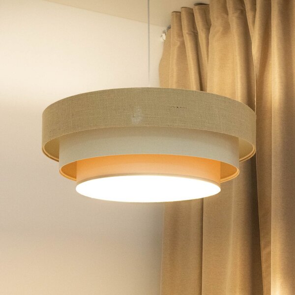Maco Design Μπόχο κρεμαστό φωτιστικό, κρεμ/μπεζ, Ø 60 cm, ύψος 20 γιούτα, ρυθμιζόμενος, Μπεζ, Σαλόνι / τραπεζαρία, Ύφασμα / Κλωστοϋφαντουργία