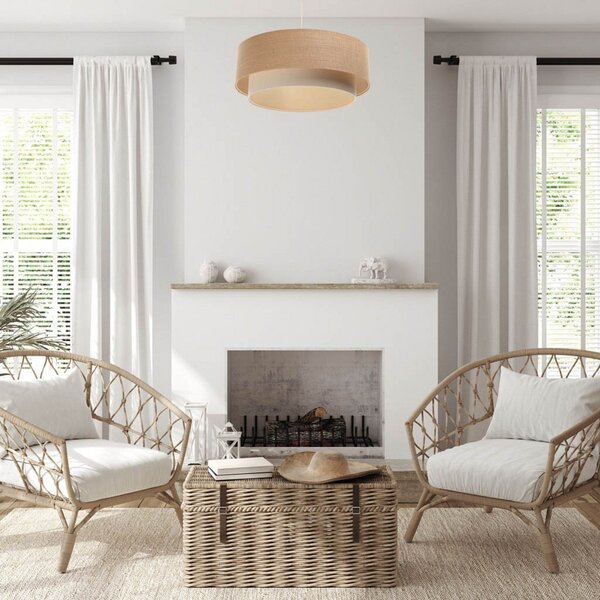 Maco Design Κρεμαστό φωτιστικό Boho, κρεμ/μπεζ, Ø 50 cm, ύψος 21 γιούτα, ρυθμιζόμενος, Μπεζ, Σαλόνι / τραπεζαρία, Ύφασμα / Κλωστοϋφαντουργία