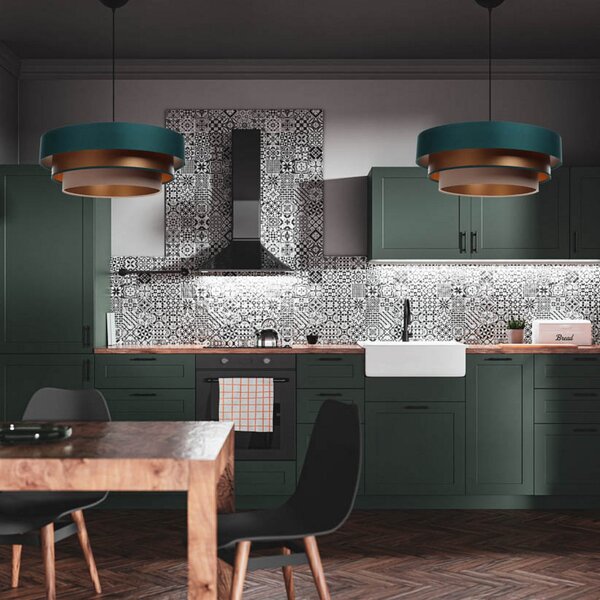 Maco Design Triniti κρεμαστό φωτιστικό, πράσινο/μπεζ/χαλκός, Ø 60 cm, ύφασμα, ρυθμιζόμενος, Πράσινο, Σαλόνι / τραπεζαρία, Ύφασμα / Κλωστοϋφαντουργία