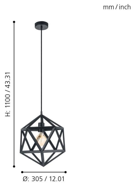 Eglo 49761 - Κρεμαστό φως EMBLETON 1xE27/60W/230V