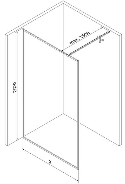 Mexen Kioto-XF Καμπίνα ντους Walk-in με πλαίσιο 110 x 202 cm, γραφίτης 10 mm, μαύρο