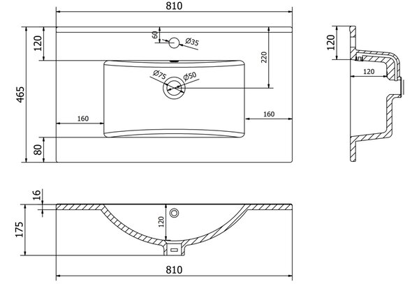 Mexen Atena νιπτήρας εντοιχισμένος σε πάγκο 80 x 46 cm, λευκός - 25018000