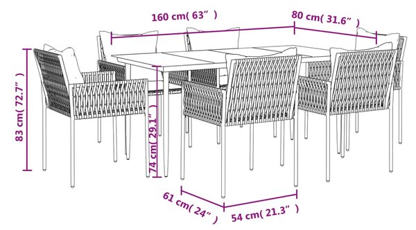 VidaXL Σετ Τραπεζαρίας Κήπου 7 τεμ. Συνθ. Ρατάν / Ατσάλι με Μαξιλάρια