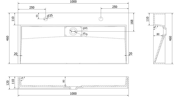 Mexen Ava επικαθήμενος νιπτήρας από συντεφάνι 2/O 100 x 46 cm, λευκός - 23011002