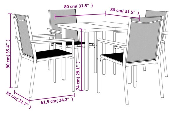 VidaXL Σετ Τραπεζαρίας Κήπου 5 Τεμαχίων Μαύρο Textilene & Ατσάλι