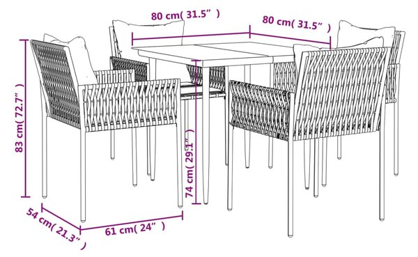 VidaXL Σετ Τραπεζαρίας Κήπου 5 τεμ. Συνθ. Ρατάν / Ατσάλι με Μαξιλάρια