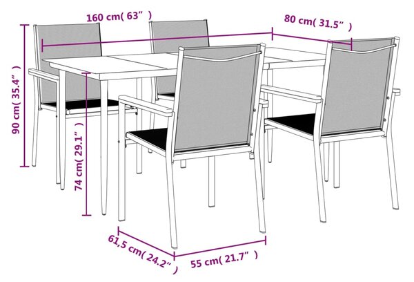 VidaXL Σετ Τραπεζαρίας Κήπου 5 Τεμαχίων Μαύρο Textilene & Ατσάλι