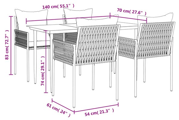 VidaXL Σετ Τραπεζαρίας Κήπου 5 τεμ. Συνθ. Ρατάν / Ατσάλι με Μαξιλάρια