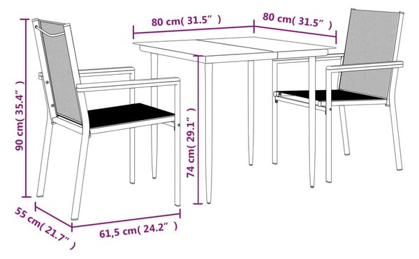 VidaXL Σετ Τραπεζαρίας Κήπου 3 Τεμαχίων Μαύρο Textilene & Ατσάλι