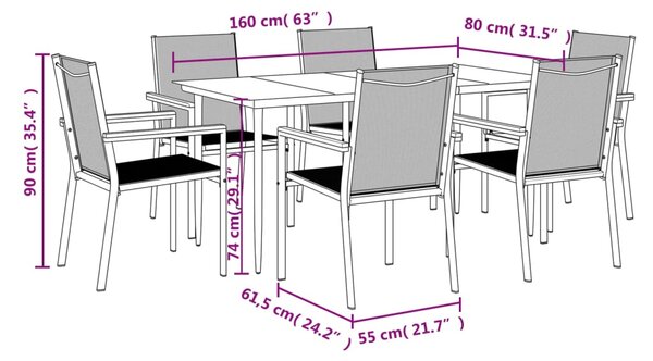 VidaXL Σετ Τραπεζαρίας Κήπου 7 Τεμαχίων Μαύρο Textilene & Ατσάλι