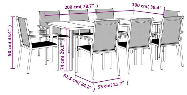 VidaXL Σετ Τραπεζαρίας Κήπου 9 Τεμαχίων Μαύρο Textilene & Ατσάλι