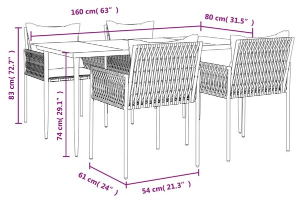 VidaXL Σετ Τραπεζαρίας Κήπου 5 τεμ. Συνθ. Ρατάν / Ατσάλι με Μαξιλάρια
