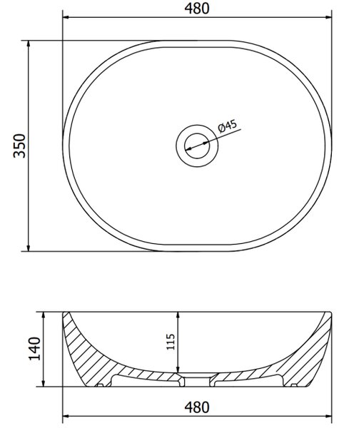 Mexen Viki νιπτήρας επιτραπέζιος 48 x 35 cm, λευκός/χρυσό χείλος - 21054805