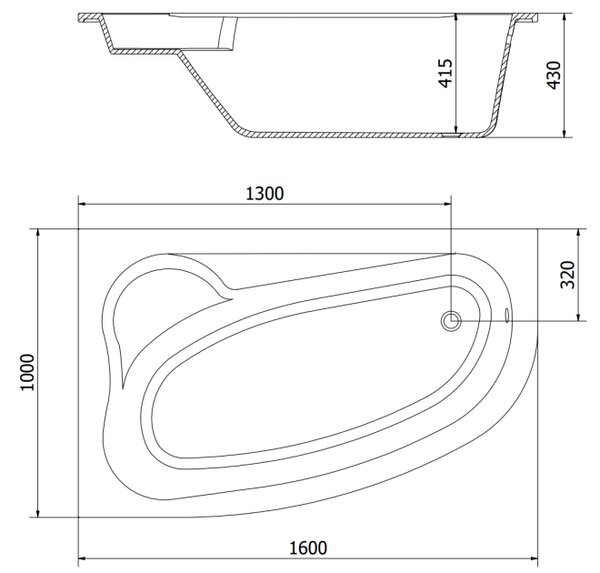 Mexen Westa Μπανιέρα γωνιακή αριστερή 160 x 100 cm, λευκή - 560116010001