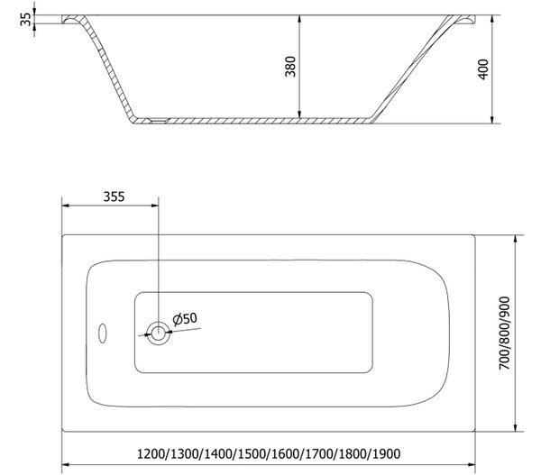 Mexen Vega ορθογώνια μπανιέρα 120 x 70 cm, λευκή - 55011207000
